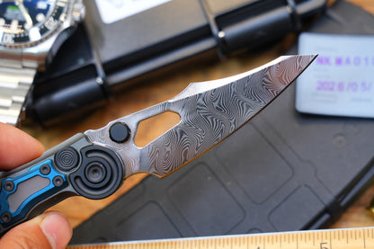 NKMA0101 Damascus NOC Knives Manual Button Lock Folding Knife 2mm Blade Aluminum PC Handle