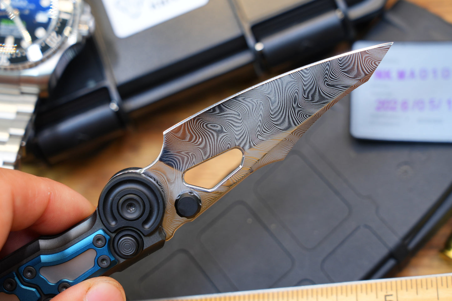 NKMA0101 Damascus NOC Knives Manual Button Lock Folding Knife 2mm Blade Aluminum PC Handle