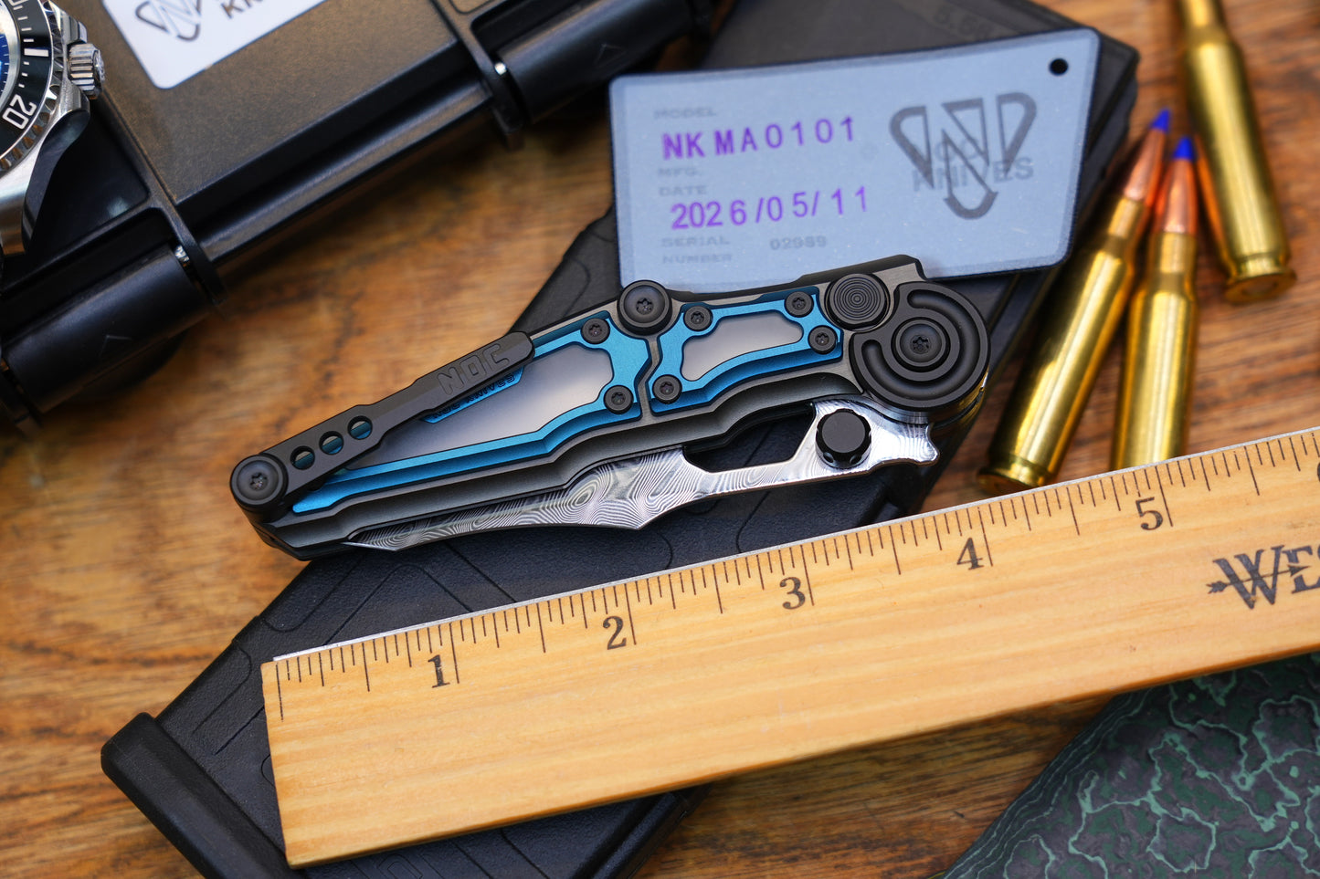 NKMA0101 Damascus NOC Knives Manual Button Lock Folding Knife 2mm Blade Aluminum PC Handle