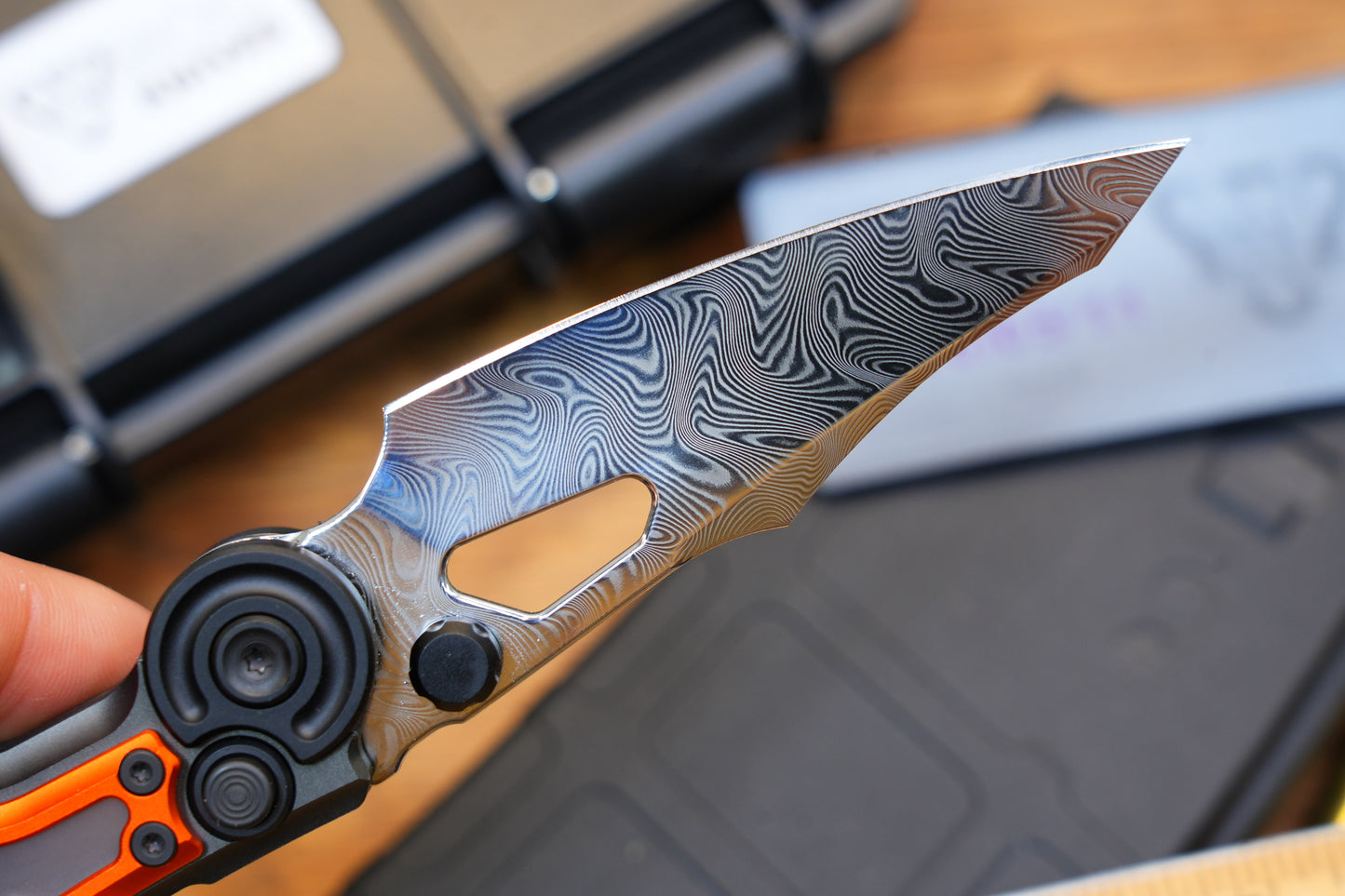 NKMA0102 Damascus NOC Knives Manual Button Lock Folding Knife 2mm Blade Aluminum PC Handle