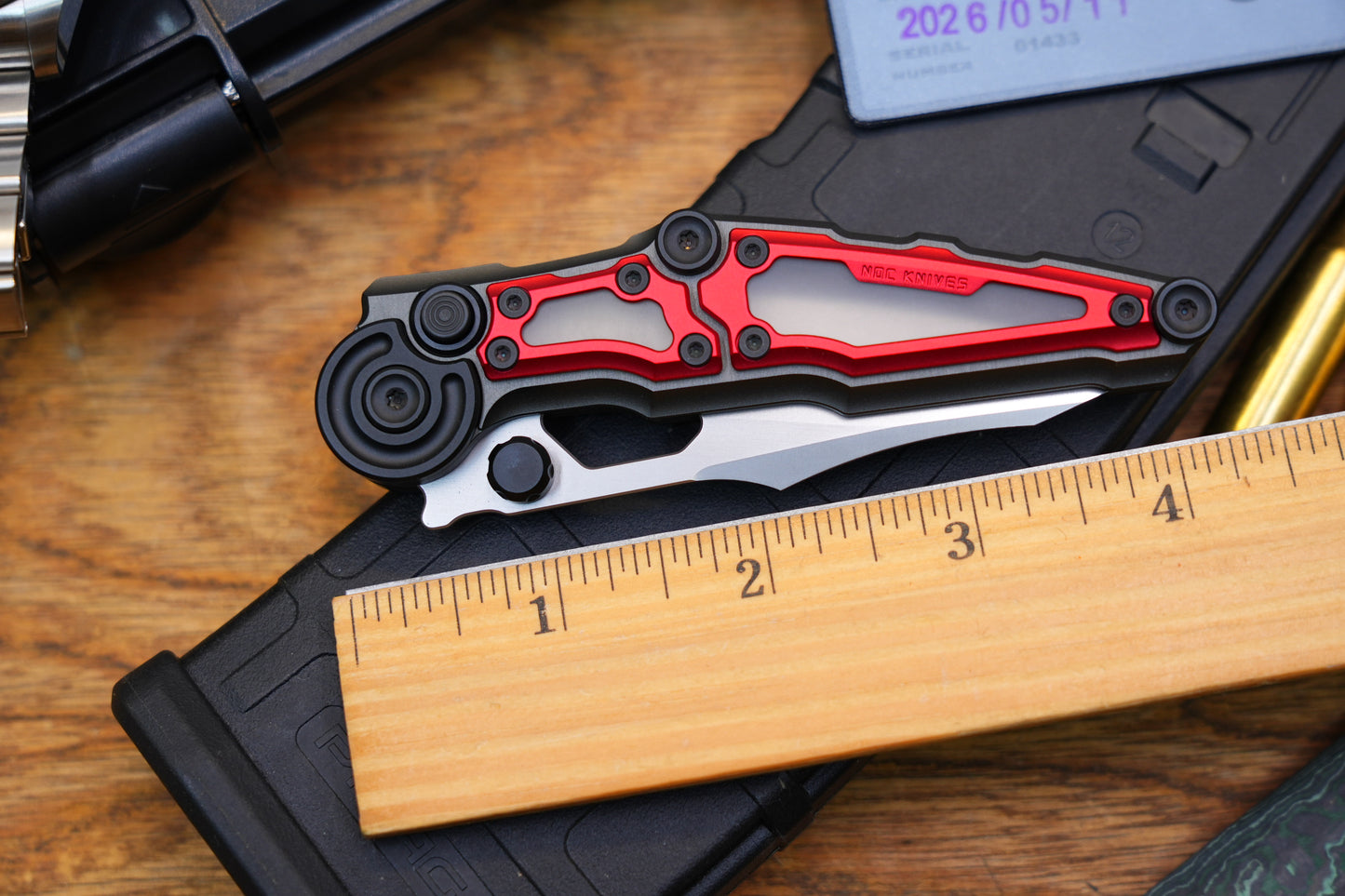 NKMA0115 M390 NOC Knives Manual Button Lock Folding Knife 2mm Blade Aluminum PC Handle