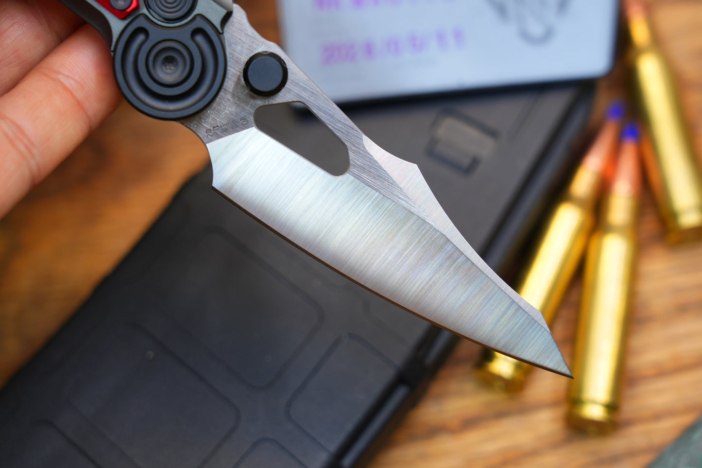 NKMA0110 M390 NOC Knives Manual Button Lock Folding Knife 2mm Blade Aluminum PC Handle