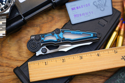 NKMA0106 M390 NOC Knives Manual Button Lock Folding Knife 2mm Blade Aluminum PC Handle