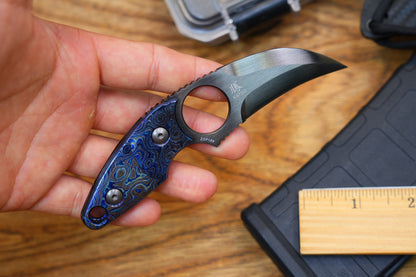North Mountain Blade Nemoto Claw Fixed Blade Knife Zirconium-Titanium Damascus 2.19" ZDP-189 DLC Blade,  Kydex Sheath
