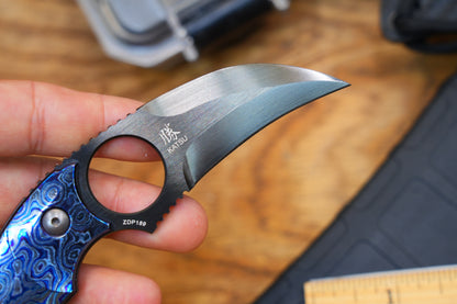 North Mountain Blade Nemoto Claw Fixed Blade Knife Zirconium-Titanium Damascus 2.19" ZDP-189 DLC Blade,  Kydex Sheath