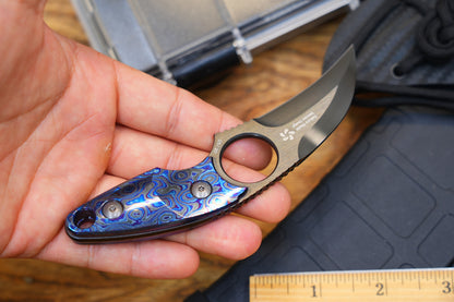 North Mountain Blade Nemoto Claw Fixed Blade Knife Zirconium-Titanium Damascus 2.19" ZDP-189 DLC Blade,  Kydex Sheath