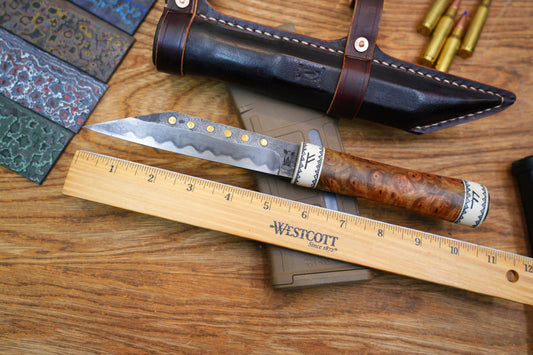 North Mountain Blade Handcrafted Saxon Knife – W2 Hamon Blade with Copper Inlay