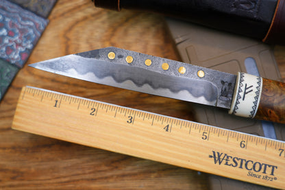 North Mountain Blade Handcrafted Saxon Knife – W2 Hamon Blade with Copper Inlay
