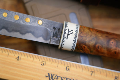 North Mountain Blade Handcrafted Saxon Knife – W2 Hamon Blade with Copper Inlay