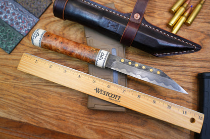 North Mountain Blade Handcrafted Saxon Knife – W2 Hamon Blade with Copper Inlay