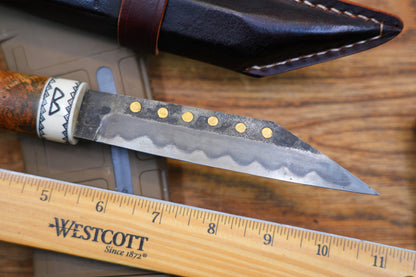 North Mountain Blade Handcrafted Saxon Knife – W2 Hamon Blade with Copper Inlay
