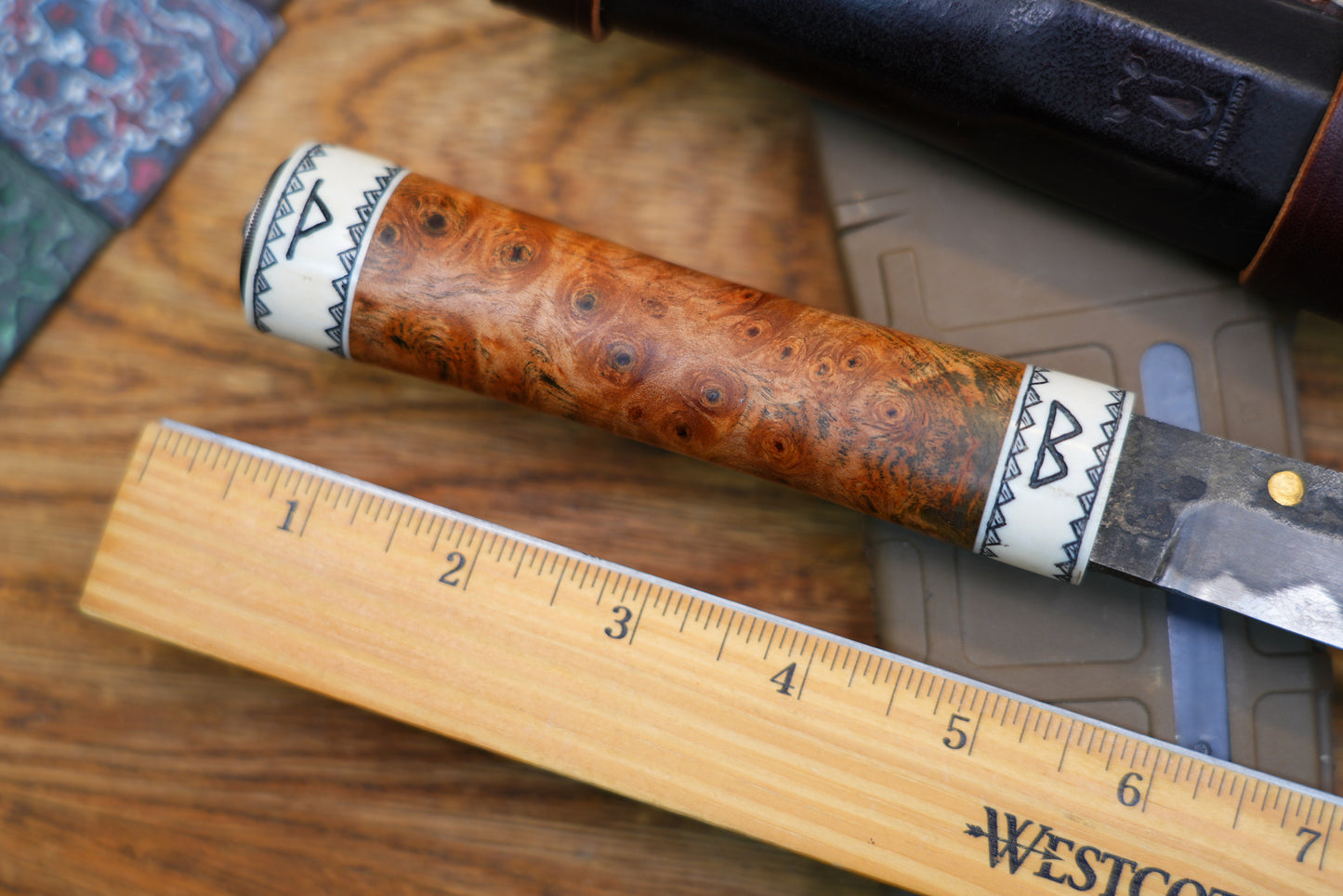 North Mountain Blade Handcrafted Saxon Knife – W2 Hamon Blade with Copper Inlay
