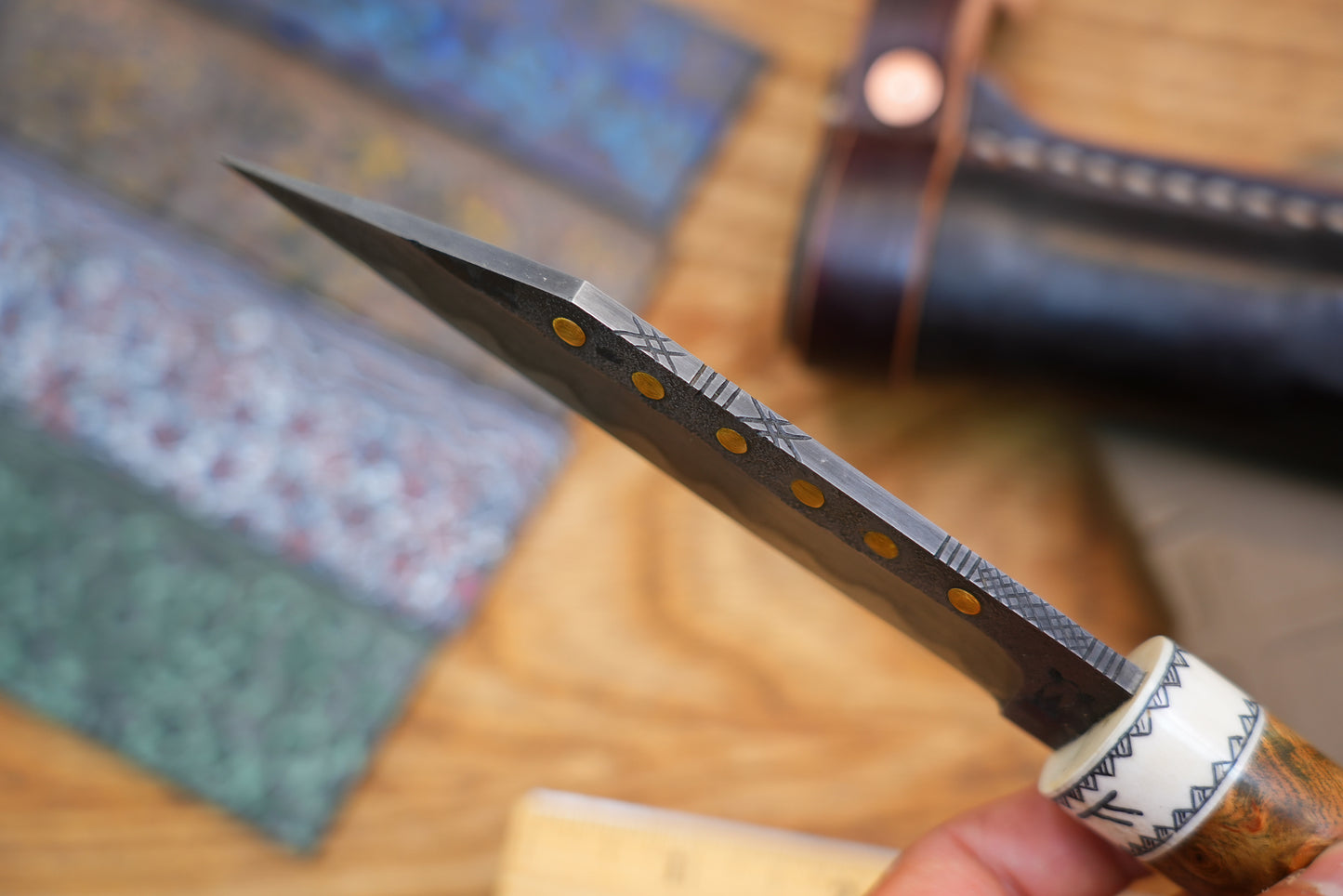 North Mountain Blade Handcrafted Saxon Knife – W2 Hamon Blade with Copper Inlay