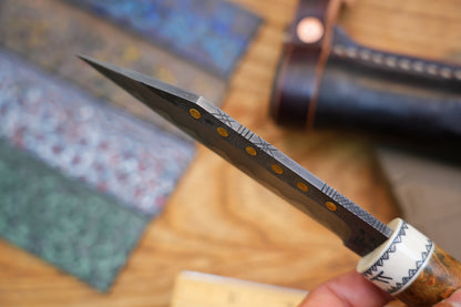 North Mountain Blade Handcrafted Saxon Knife – W2 Hamon Blade with Copper Inlay