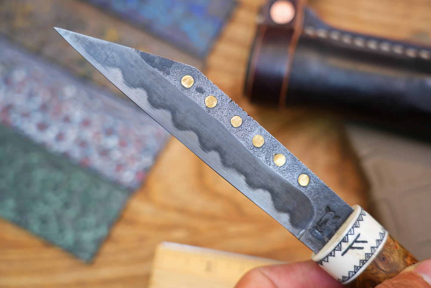 North Mountain Blade Handcrafted Saxon Knife – W2 Hamon Blade with Copper Inlay