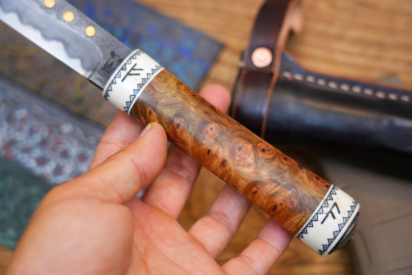 North Mountain Blade Handcrafted Saxon Knife – W2 Hamon Blade with Copper Inlay
