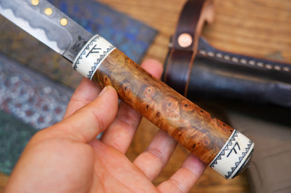 North Mountain Blade Handcrafted Saxon Knife – W2 Hamon Blade with Copper Inlay