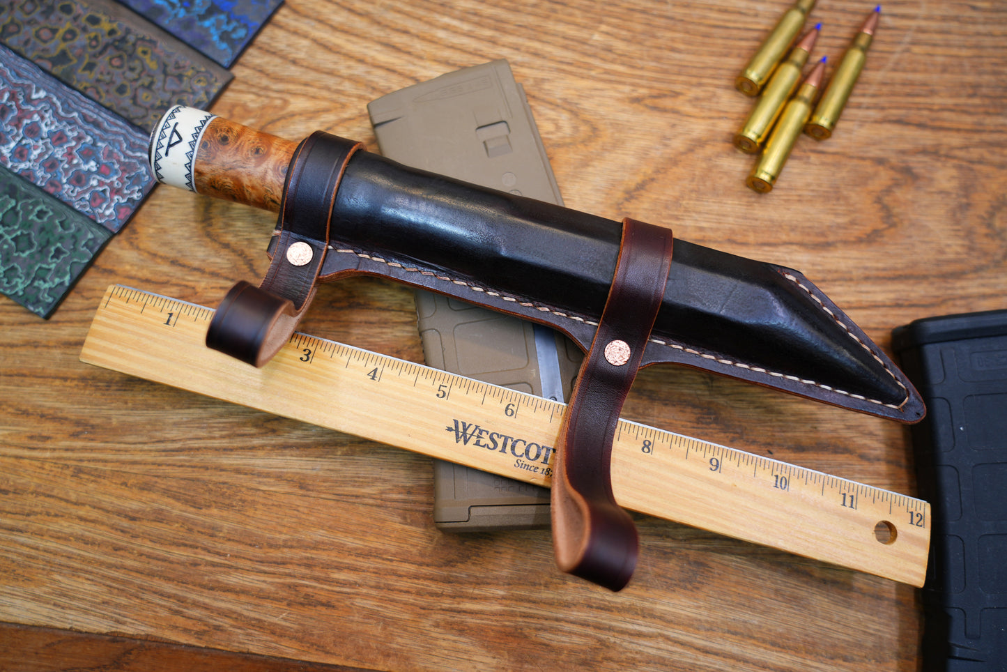 North Mountain Blade Handcrafted Saxon Knife – W2 Hamon Blade with Copper Inlay