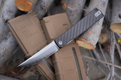 KAIKEN 2502-CF 3K Carbon Fiber +Black G10 Classic Japanese style tactical folding knife