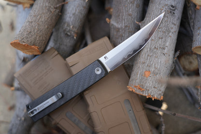 KAIKEN 2502-CF 3K Carbon Fiber +Black G10 Classic Japanese style tactical folding knife