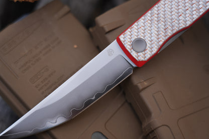 KAIKEN 2502-CFRD Silver Carbon Fiber + Red G10 Classic Japanese style tactical folding knife