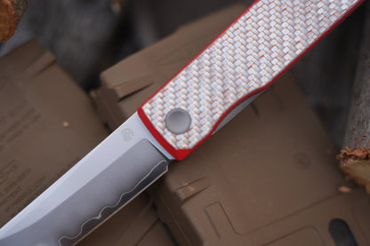 KAIKEN 2502-CFRD Silver Carbon Fiber + Red G10 Classic Japanese style tactical folding knife