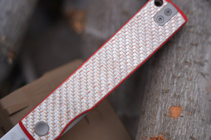 KAIKEN 2502-CFRD Silver Carbon Fiber + Red G10 Classic Japanese style tactical folding knife