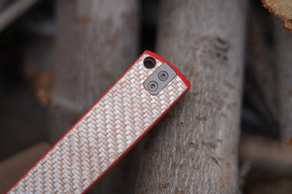 KAIKEN 2502-CFRD Silver Carbon Fiber + Red G10 Classic Japanese style tactical folding knife
