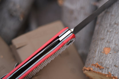 KAIKEN 2502-CFRD Silver Carbon Fiber + Red G10 Classic Japanese style tactical folding knife
