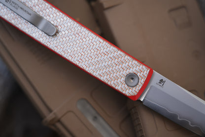 KAIKEN 2502-CFRD Silver Carbon Fiber + Red G10 Classic Japanese style tactical folding knife