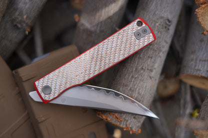 KAIKEN 2502-CFRD Silver Carbon Fiber + Red G10 Classic Japanese style tactical folding knife