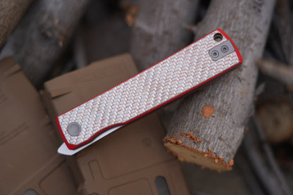 KAIKEN 2502-CFRD Silver Carbon Fiber + Red G10 Classic Japanese style tactical folding knife