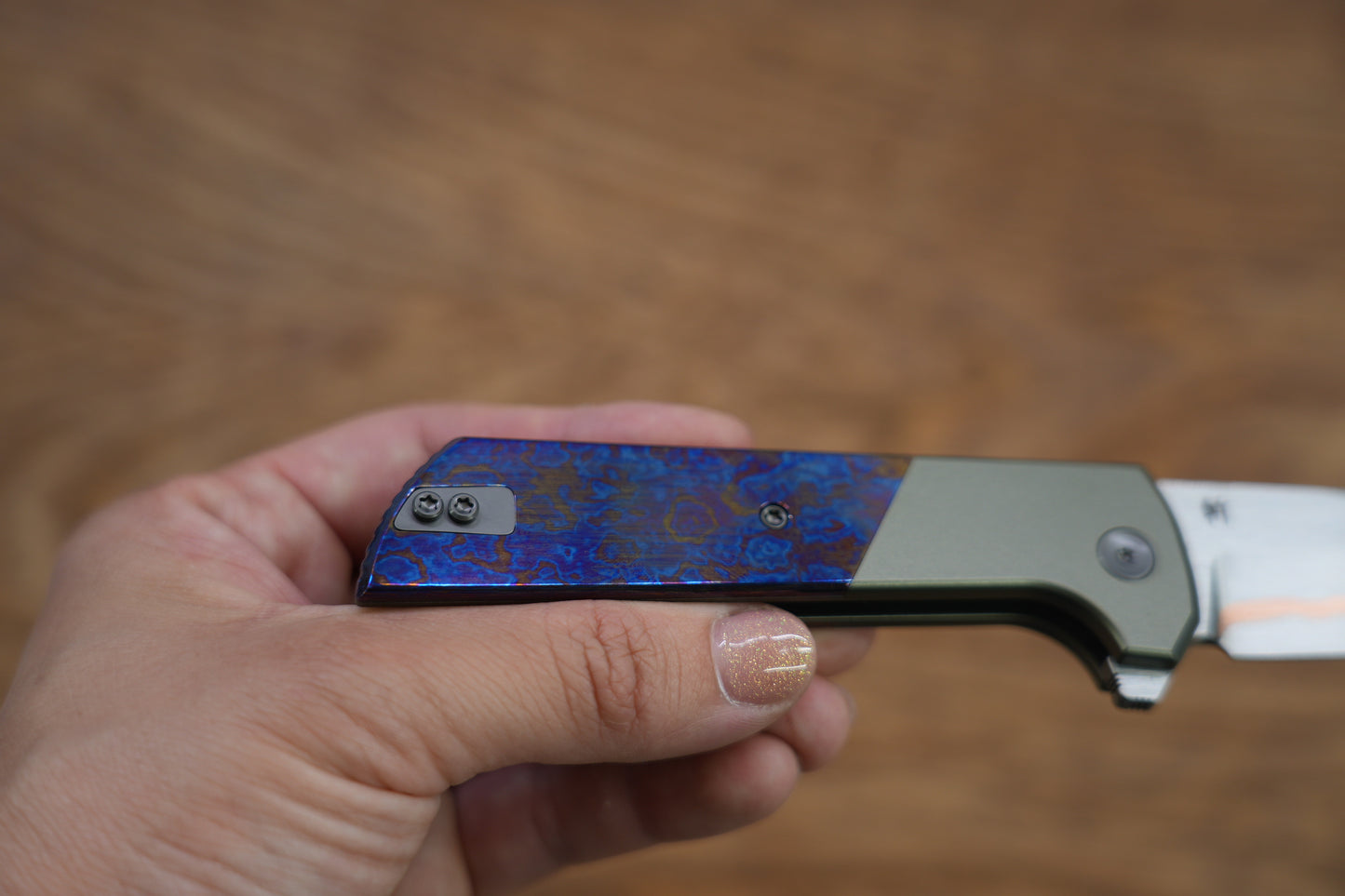 Chop 2 Titanium Damascus handle copper SLD Magic blade Tanto