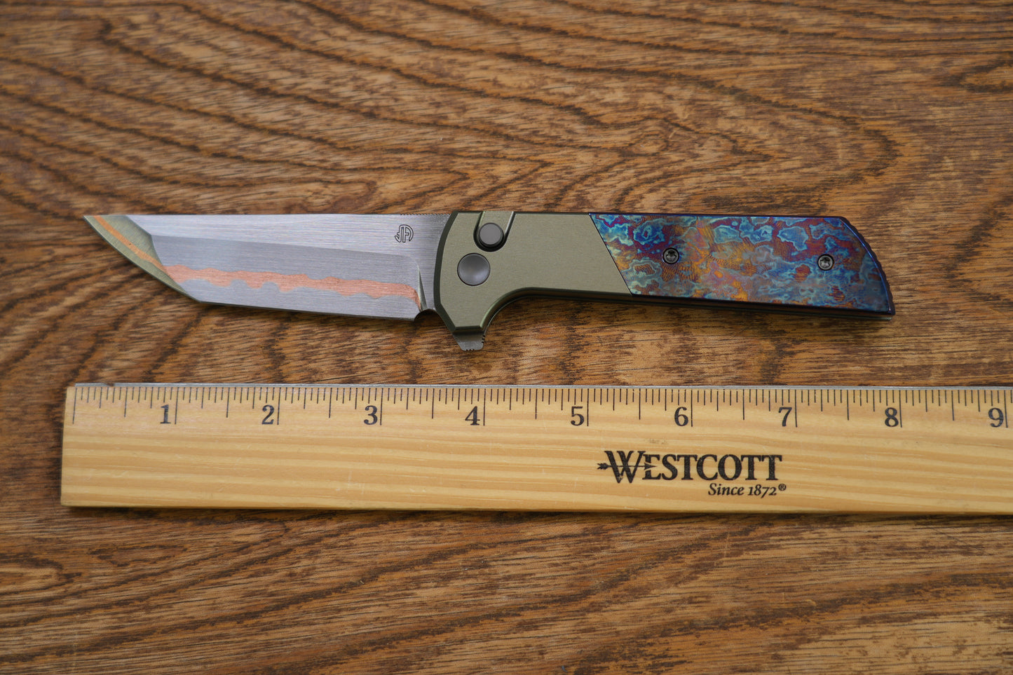 Chop 2 Titanium Damascus handle copper SLD Magic blade Tanto