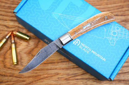 1 Lanny custom handmade Damascus mammoth tusk legal non-locking pocket knife