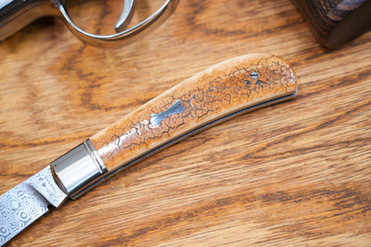 1 Lanny custom handmade Damascus mammoth tusk legal non-locking pocket knife