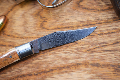 1 Lanny custom handmade Damascus mammoth tusk legal non-locking pocket knife