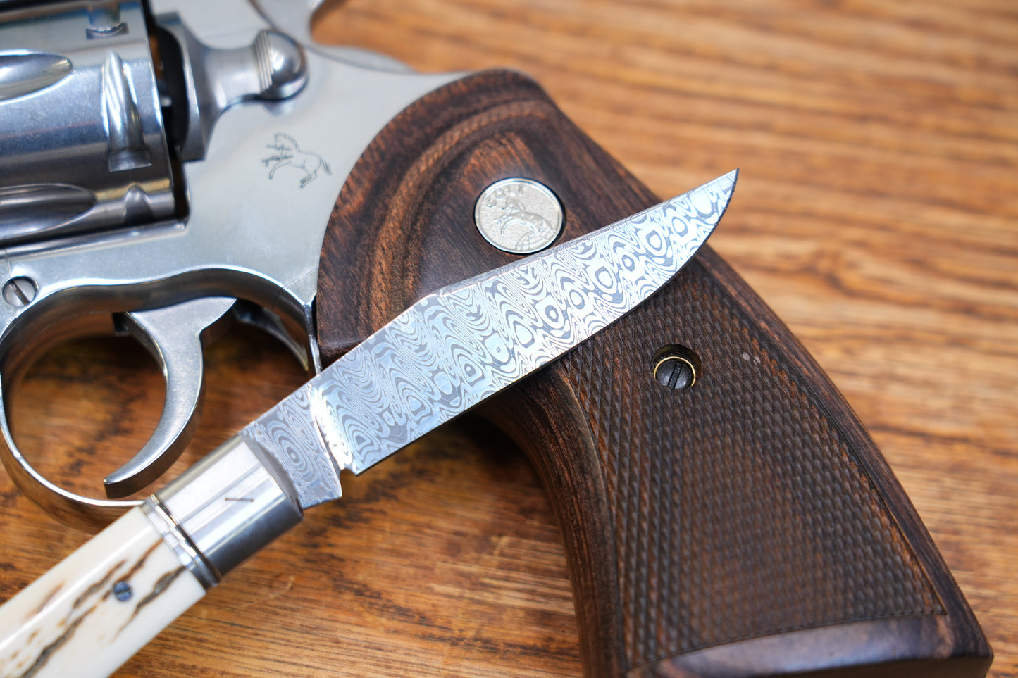 3 Lanny custom handmade Damascus mammoth tusk legal non-locking pocket knife