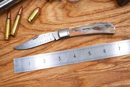8 Lanny custom handmade Damascus mammoth tusk legal non-locking pocket knife