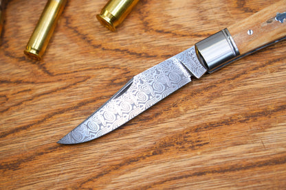 9 Lanny custom handmade Damascus mammoth tusk legal non-locking pocket knife