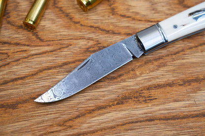 10 Lanny custom handmade Damascus mammoth tusk legal non-locking pocket knife