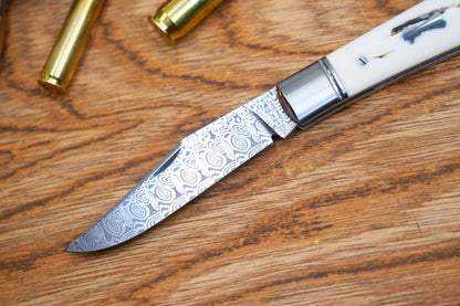 10 Lanny custom handmade Damascus mammoth tusk legal non-locking pocket knife