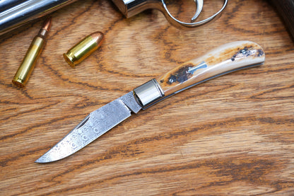 12 Lanny custom handmade Damascus mammoth tusk legal non-locking pocket knife