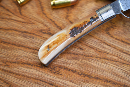 12 Lanny custom handmade Damascus mammoth tusk legal non-locking pocket knife