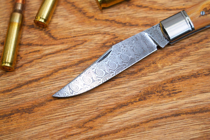 14 Lanny custom handmade Damascus mammoth tusk legal non-locking pocket knife