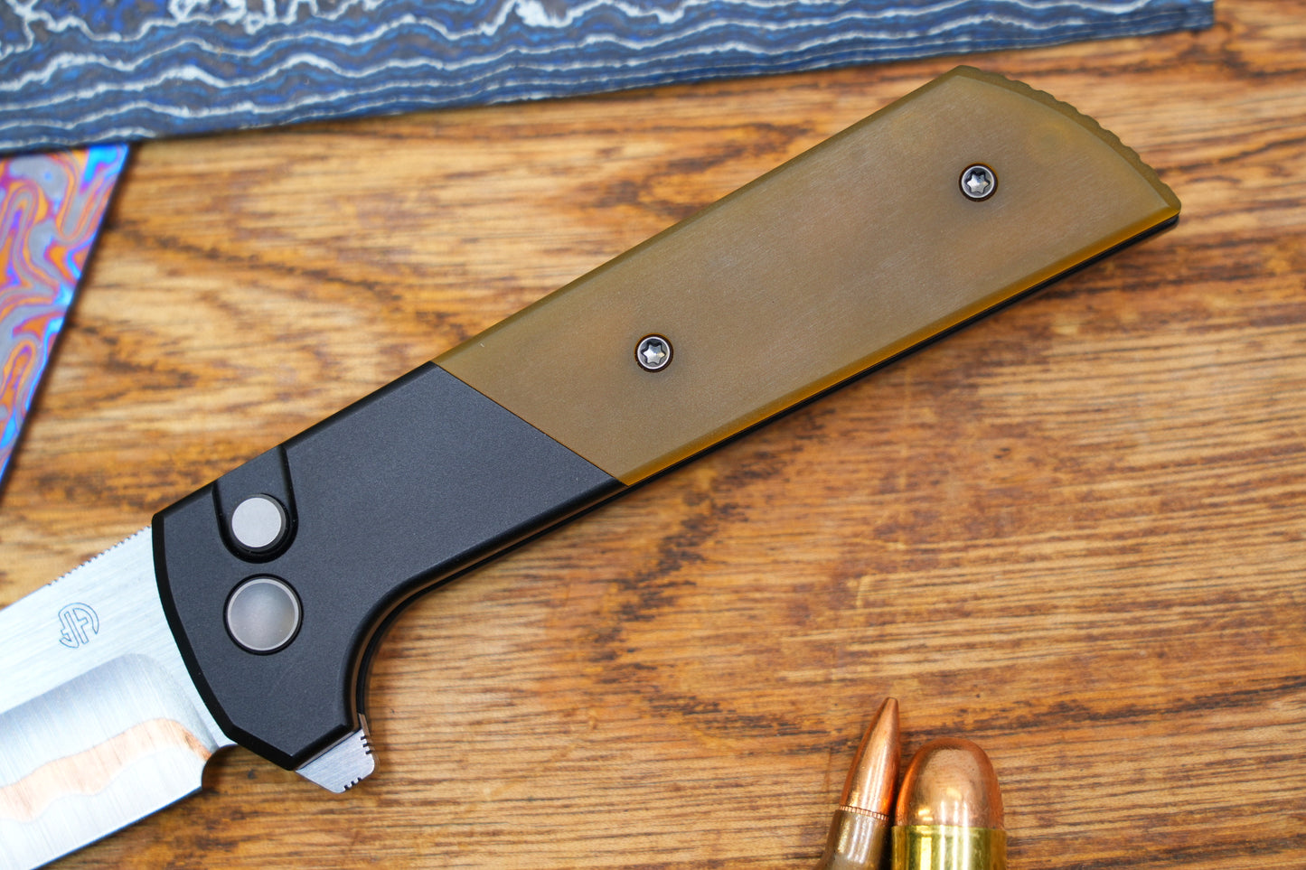Chop2 2407-PEI-5 Copper Sandwich Five Layers Wave Forg Blade PEI Amber Handle