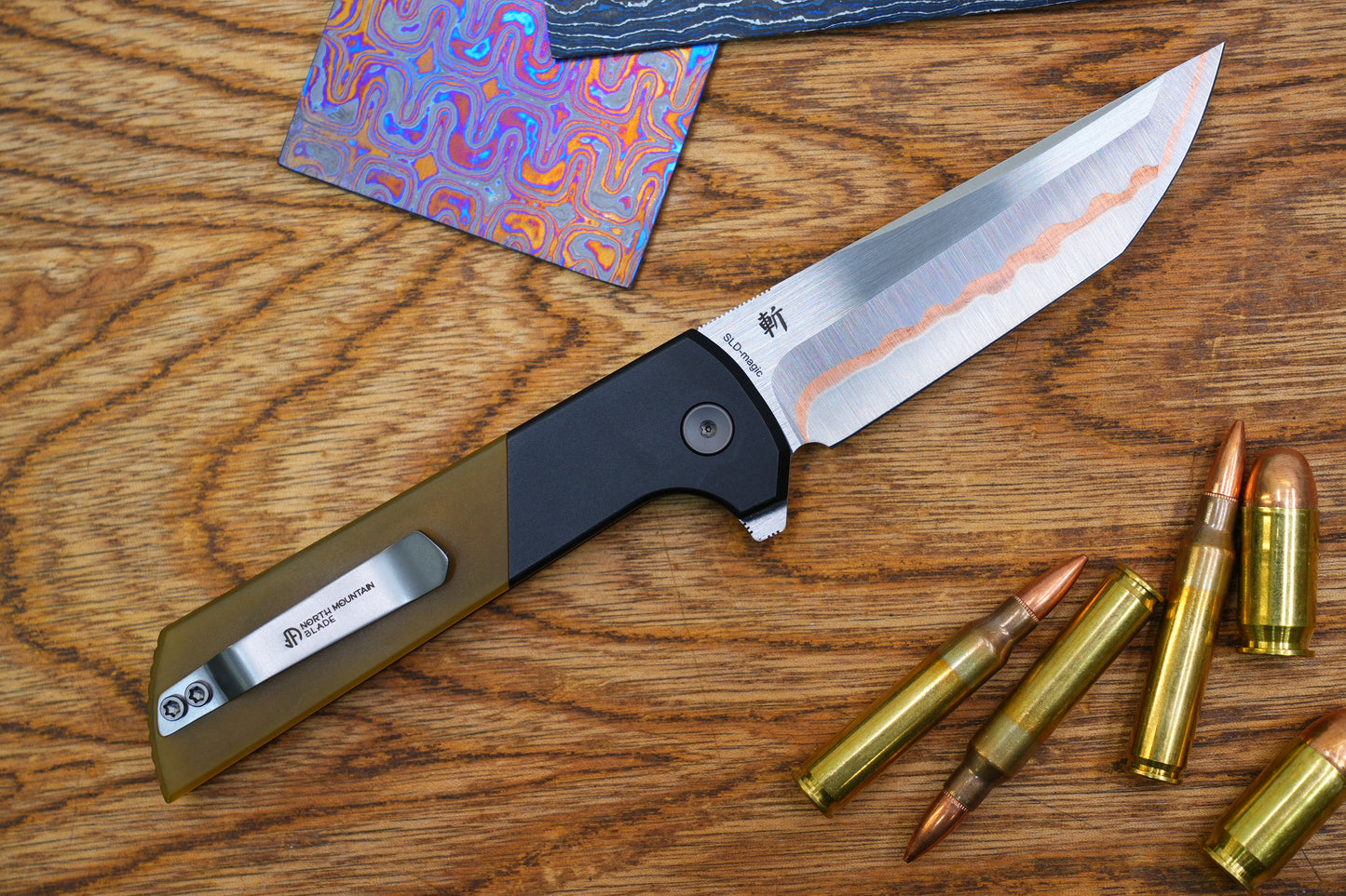 Chop2 2407-PEI-5 Copper Sandwich Five Layers Wave Forg Blade PEI Amber Handle