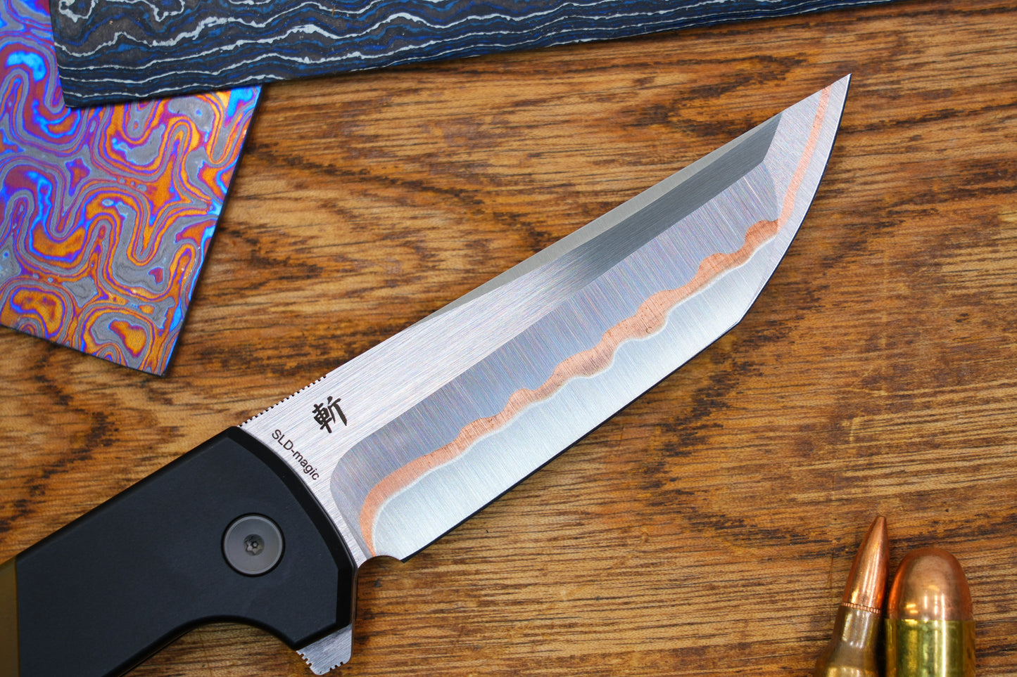 Chop2 2407-PEI-5 Copper Sandwich Five Layers Wave Forg Blade PEI Amber Handle