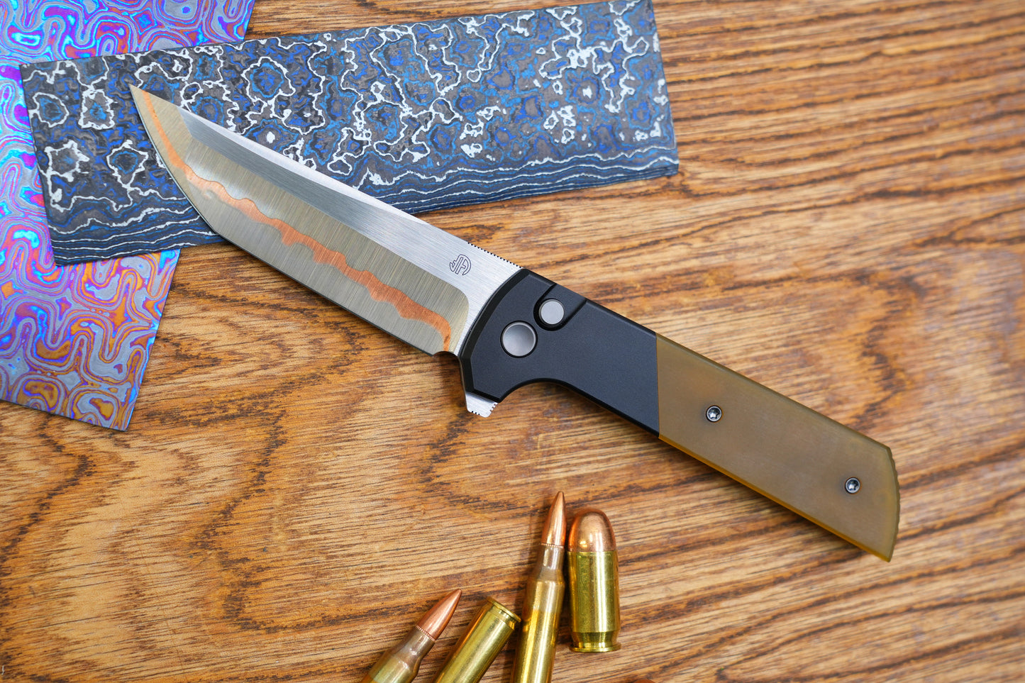 Chop2 2407-PEI-5 Copper Sandwich Five Layers Wave Forg Blade PEI Amber Handle