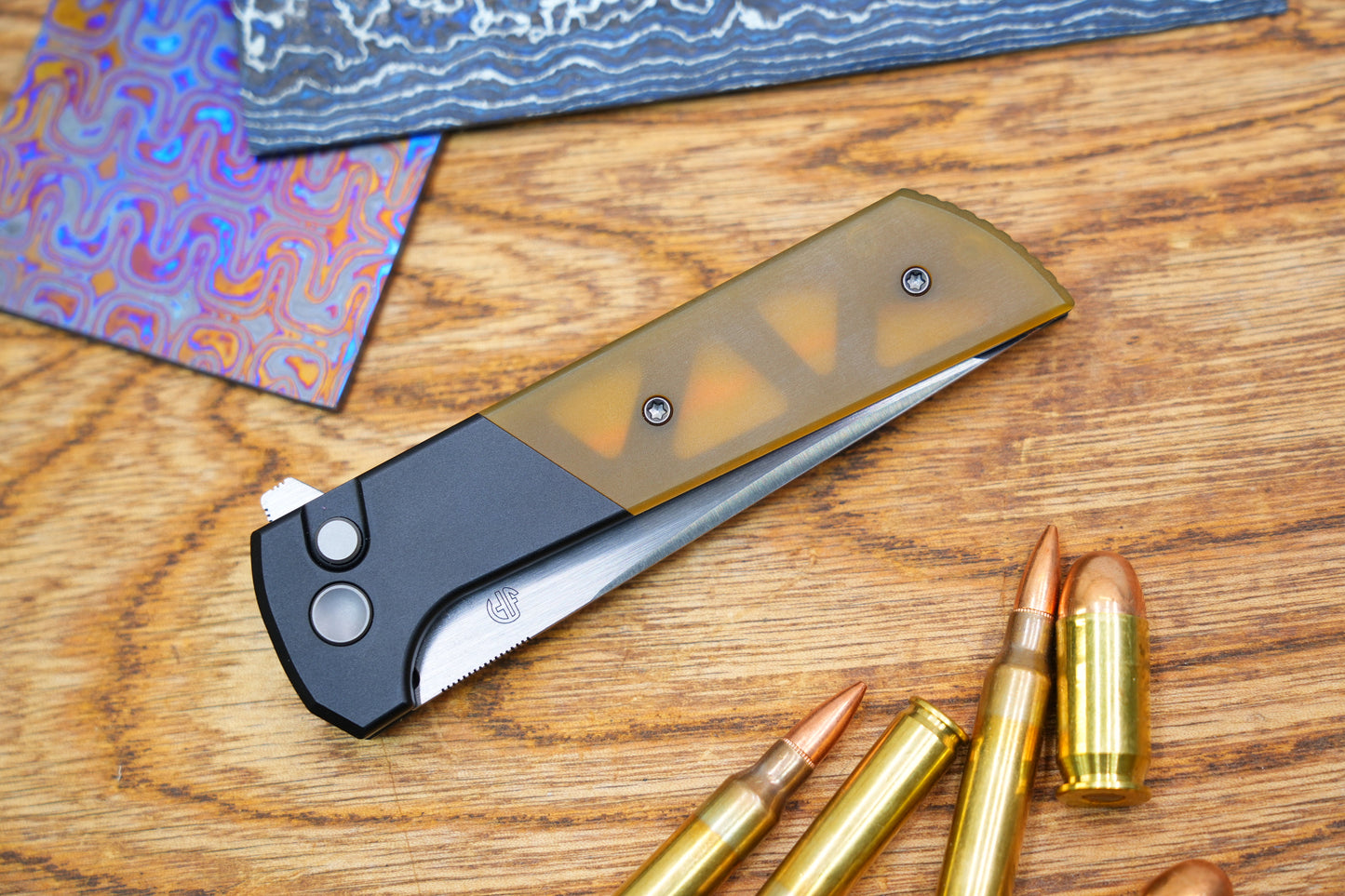 Chop2 2407-PEI-5 Copper Sandwich Five Layers Wave Forg Blade PEI Amber Handle